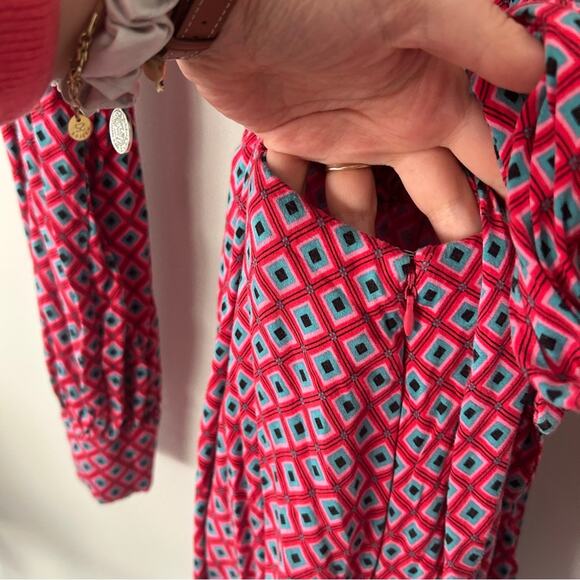 Free People It Takes Two Wrap Mini Dress Long Sleeve Geometric Print Size Large - Picture 9 of 11